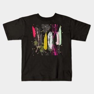 Feathers Pink, Yellow, Grey and Gold Specks Kids T-Shirt